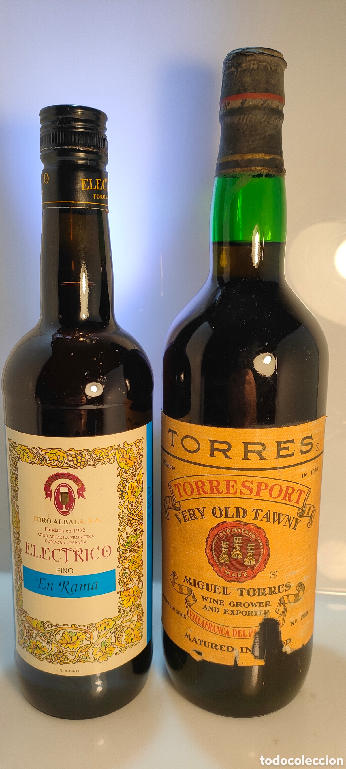 Collection of wines and liquors: Torresport Torres Dulce y Electr&oacute;nico En Rama Fino 1980 aprx