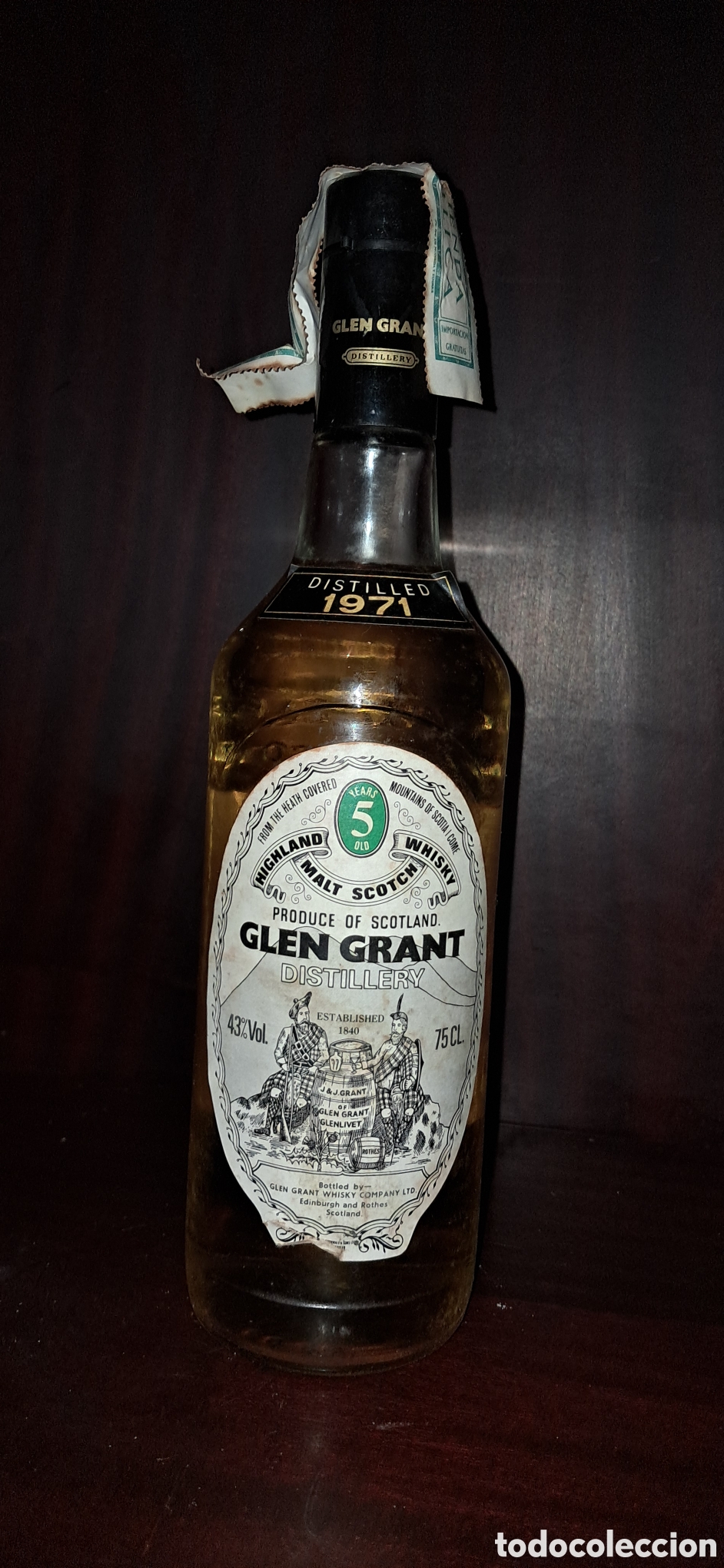 Coleccionismo de vinos y licores: Glen Grant 1971 Highland Single Malt Scotch Whisky - 5 Years Old - Embobellado 1970s - Precinto 4 Pe