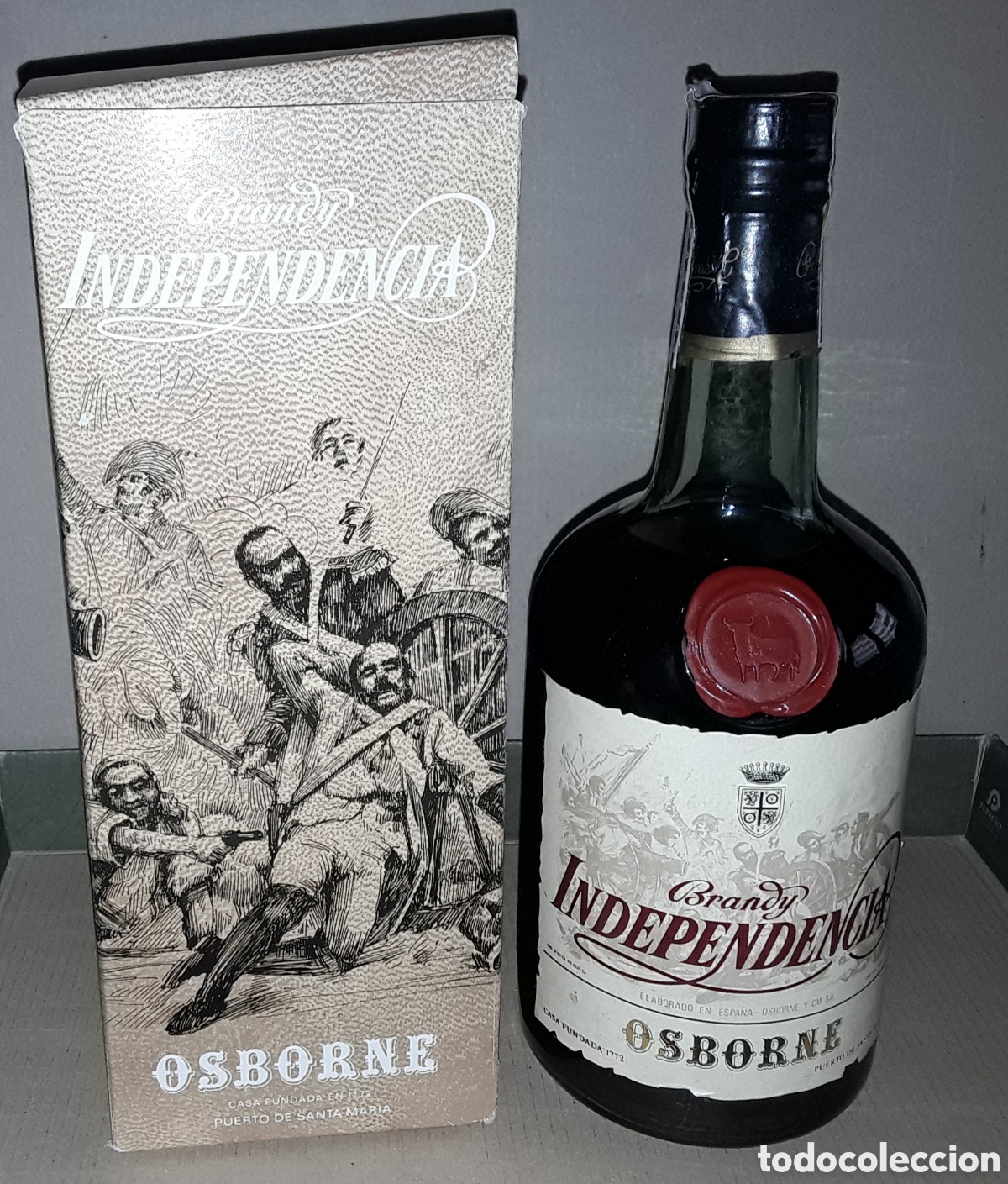 Coleccionismo de vinos y licores: Antigua botella de brandy independencia, sin abrir
