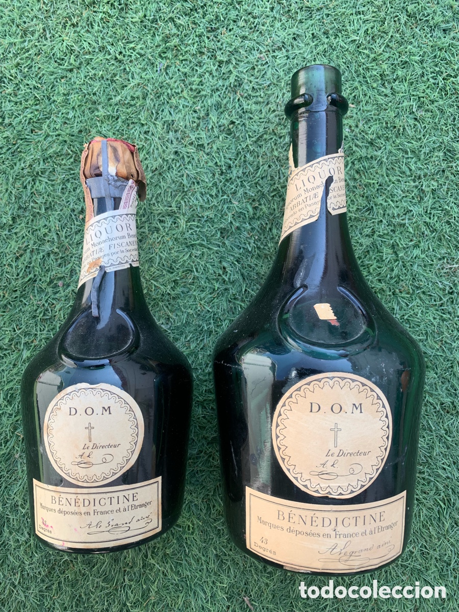 Coleccionismo de vinos y licores: PAREJA BOTELLAS DOM BENEDICTINE ENTERAS A&Ntilde;OS 50-60