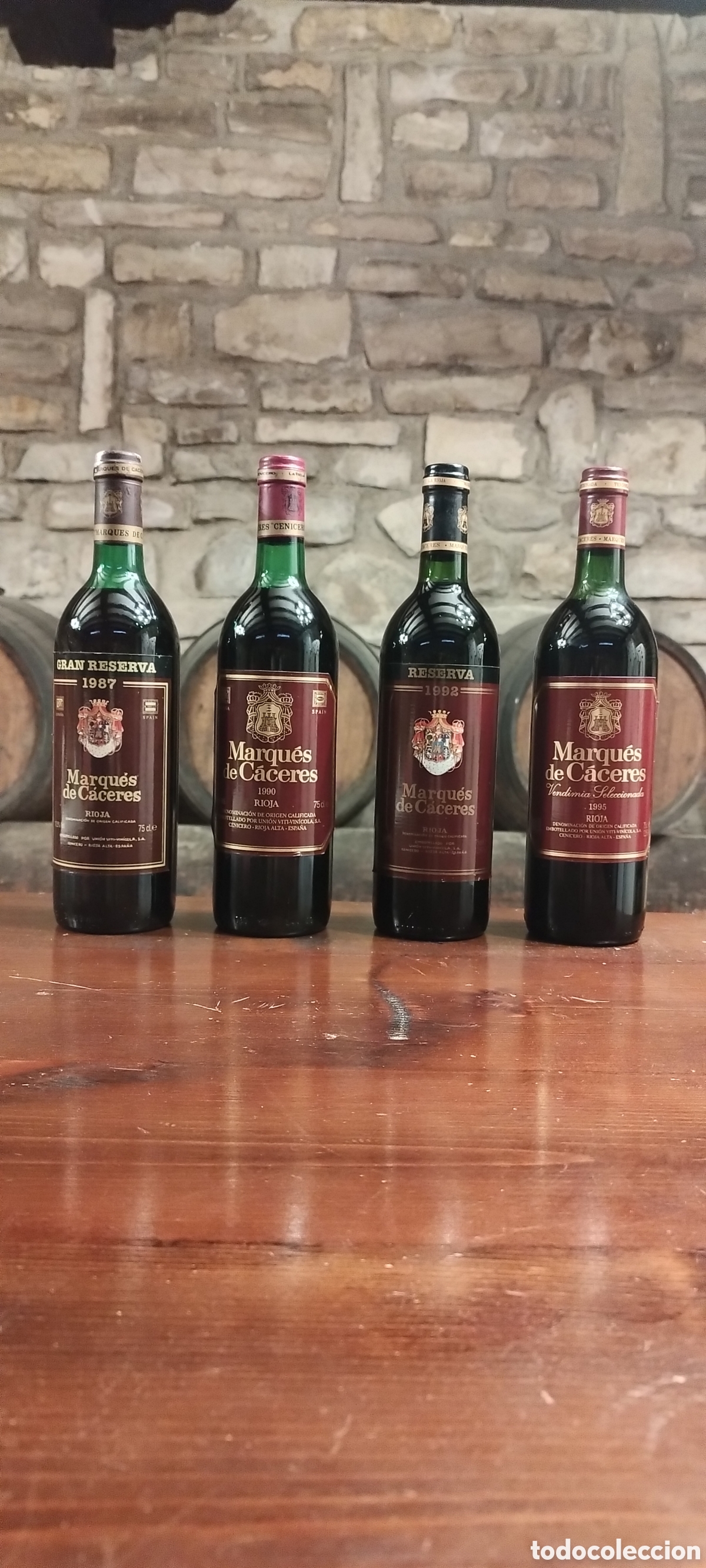 Coleccionismo de vinos y licores: Lote 4 Marqu&eacute;s de C&aacute;ceres: Gran Reserva 1987, Crianza 1990, Reserva 1992 y Vendimia Seleccionada 199