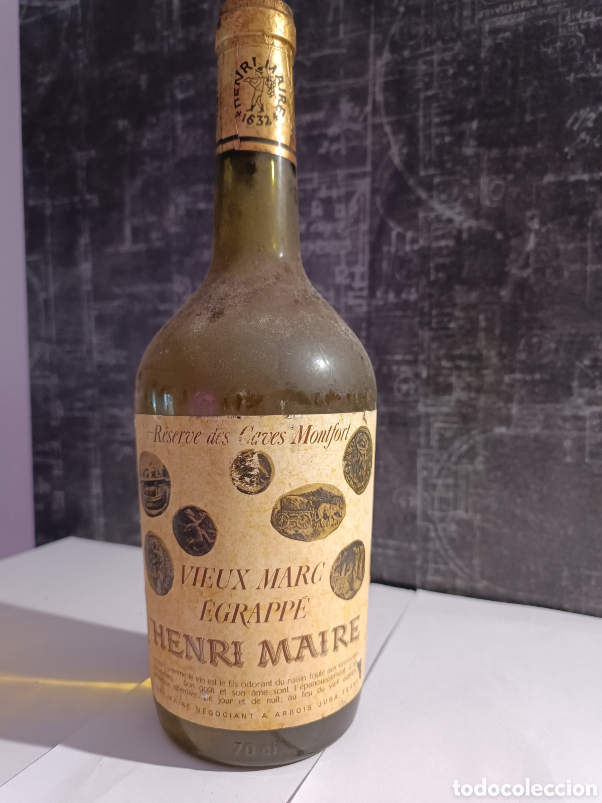 Coleccionismo de vinos y licores: ANTIGUA BOTELLA DE AGUARDIENTE FRANC&Eacute;S DE UVA,&rdquo;VIEUX MARC EGRAPP&Eacute;, HENRI MAIRE, RESERVE DES CAVES MO