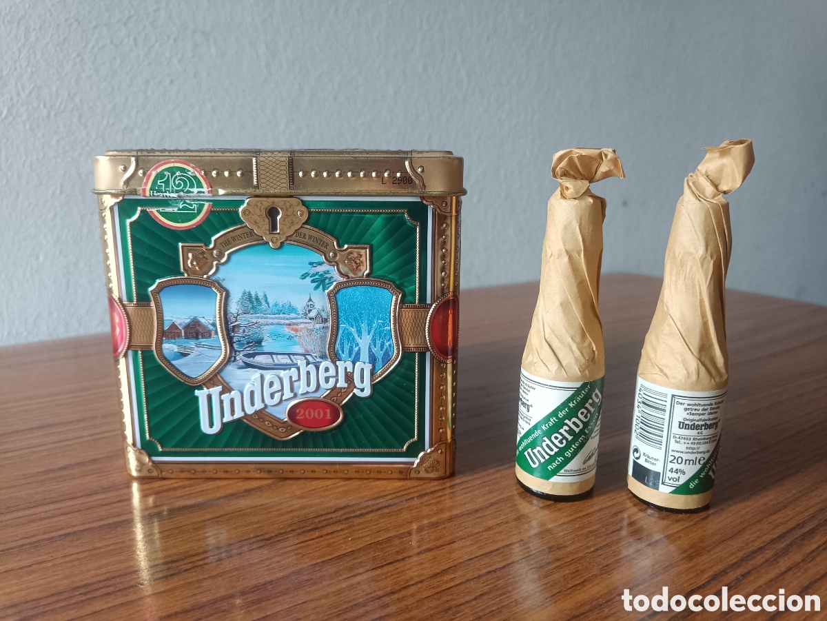 Coleccionismo de vinos y licores: Pack lata Underberg colecci&oacute;n edici&oacute;n 2001+ 2 botellitas