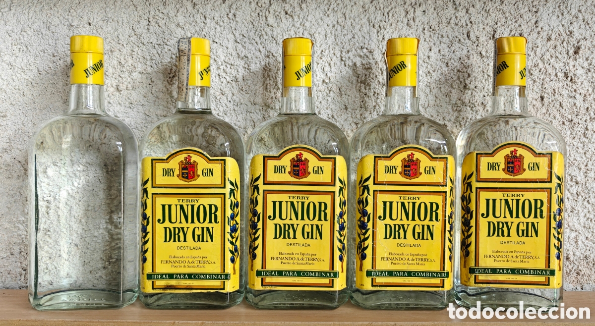 Coleccionismo de vinos y licores: 5 Botellas Gin Terry Junior Antiguas