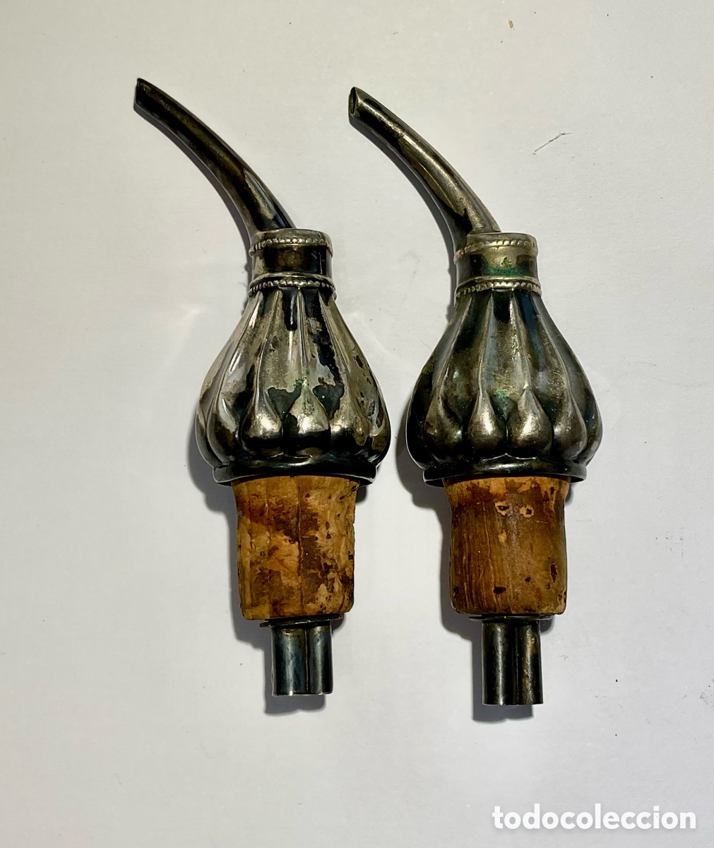 Coleccionismo de vinos y licores: Vertedores de vino antiguos de plata 800 - par - c. 1900 - Art Nouveau