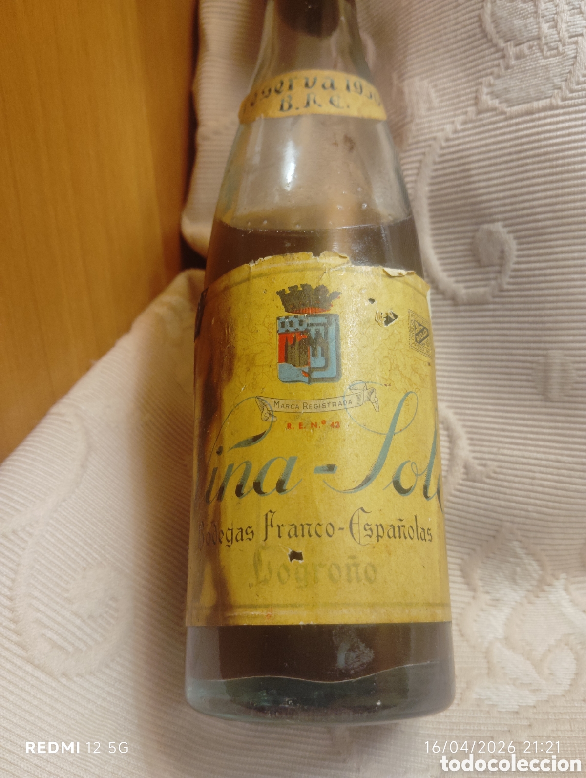 Coleccionismo de vinos y licores: BOTELLA DE VINO VI&Ntilde;A - SOLE. RESERVA 195O. BODEGAS FRANCO - ESPA&Ntilde;OLAS. LOGRO&Ntilde;O. 22 CM