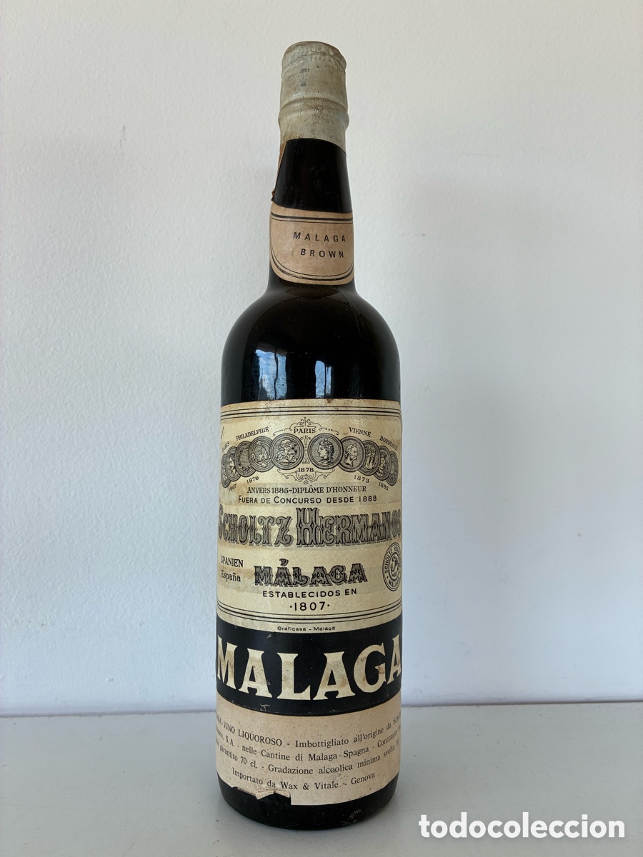 Coleccionismo de vinos y licores: Botella Scholtz Malaga Brown 1973
