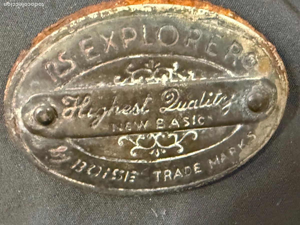 Coleccionismo de vinos y licores: Antigua placa metalica peque&ntilde;a RS EXPLORER. Mide unos 4x3cms