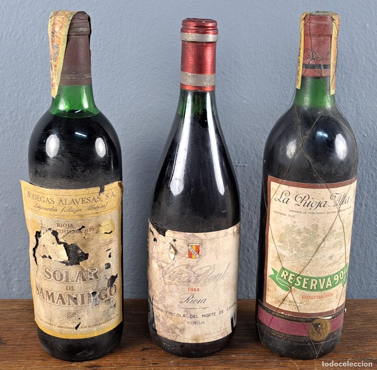 Coleccionismo de vinos y licores: 3 antiguas botellas de vino de Rioja a&ntilde;os 70-80