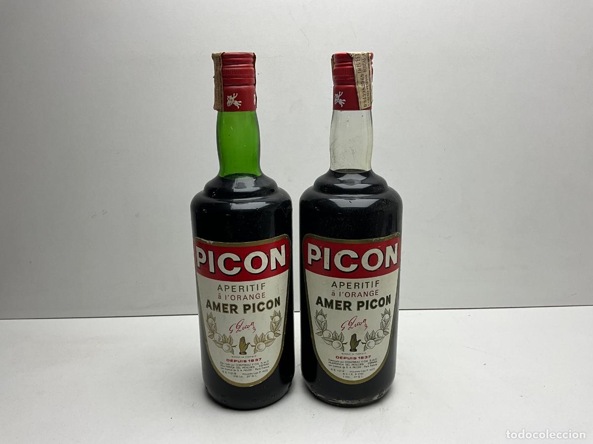 Coleccionismo de vinos y licores: LOTE DE DOS BOTELLAS DE AMER PIC&Oacute;N - DIFERENTES EPOCAS - BOTELLAS DE 100 cl y 0,95cl - 25&deg; - 21&deg;