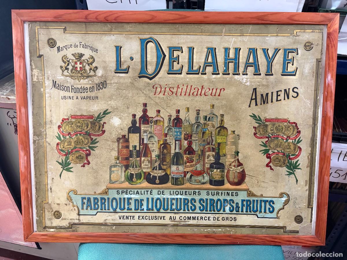 Coleccionismo de vinos y licores: ANTIGUA PUBLICIDAD DE CART&Oacute;N R&Iacute;GIDO DE LICOR DELAHAYE. MEDIDAS APROX.: 70X52 CM