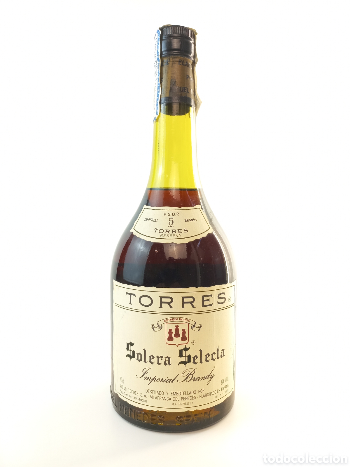 Coleccionismo de vinos y licores: Botella Torres Solera Selecta Imperial Brandy.