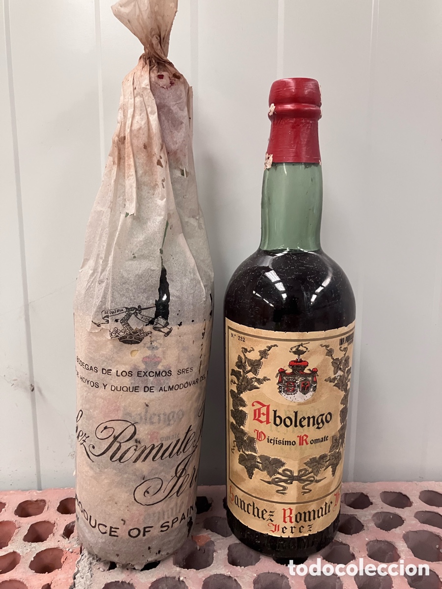 Coleccionismo de vinos y licores: Abolengo jerez. Brandy viejisimo Romate 2 botellas