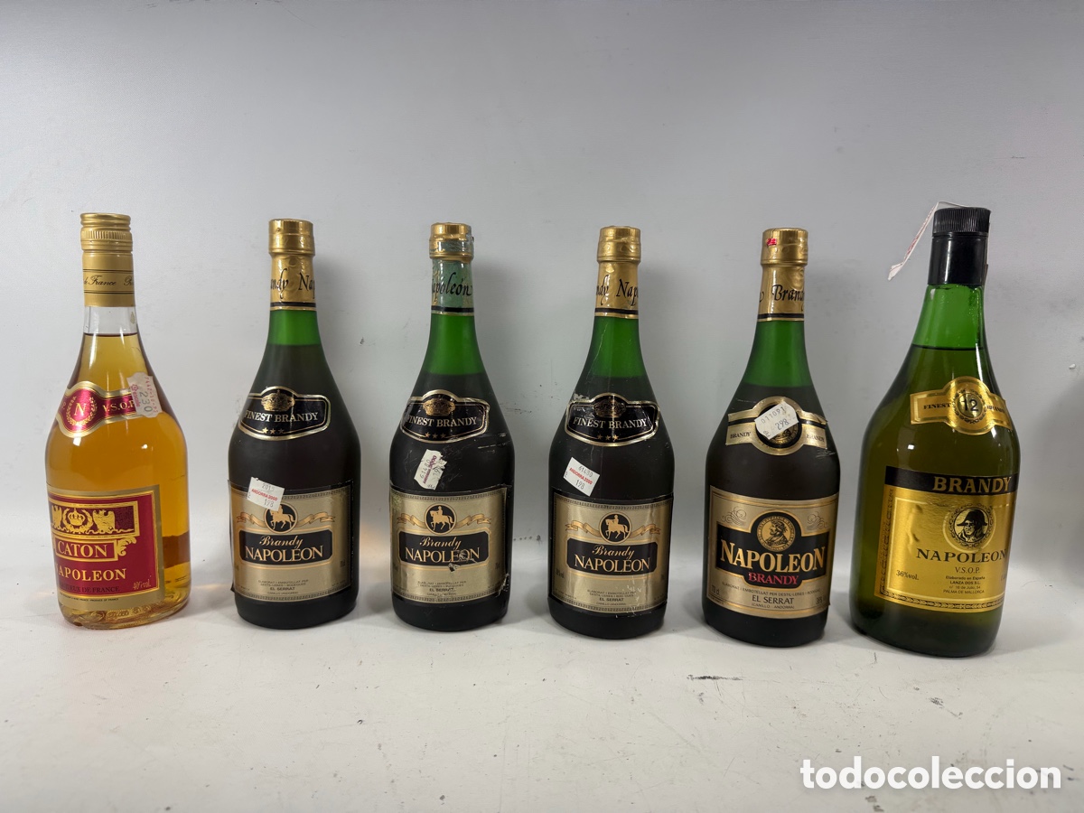 Coleccionismo de vinos y licores: Lote de 6 botellas antiguas de Brandy Napole&oacute;n