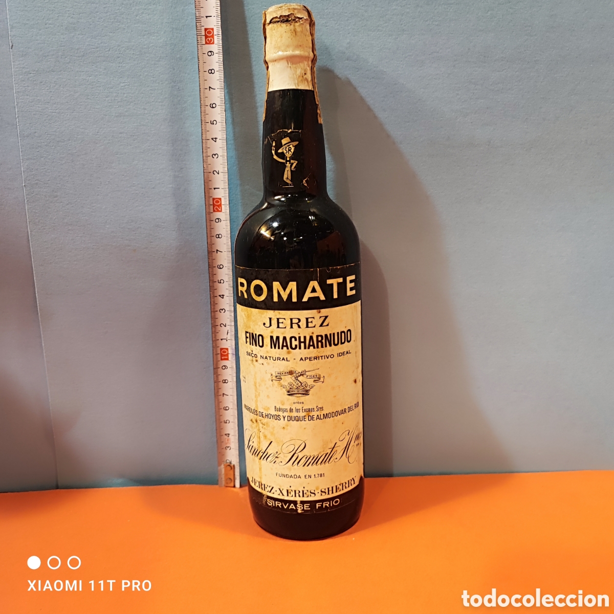 Coleccionismo de vinos y licores: Botella de Romate fino macharnudo