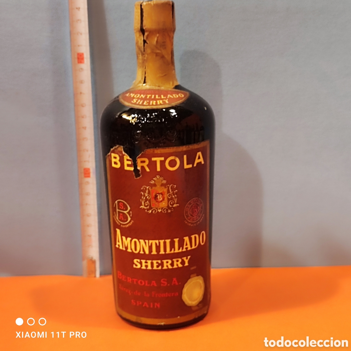 Coleccionismo de vinos y licores: Botella de vino amontillado sherry Bertola