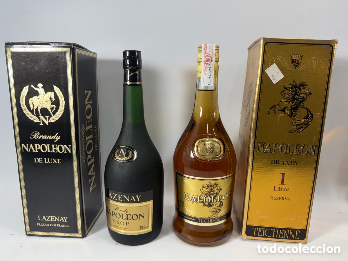 Coleccionismo de vinos y licores: 2 Botellas Brandy Napole&oacute;n Vintage &ndash; Lazenay VSOP y Teichenn&eacute; Reserva 12 A&ntilde;os &ndash; Con Caja Original