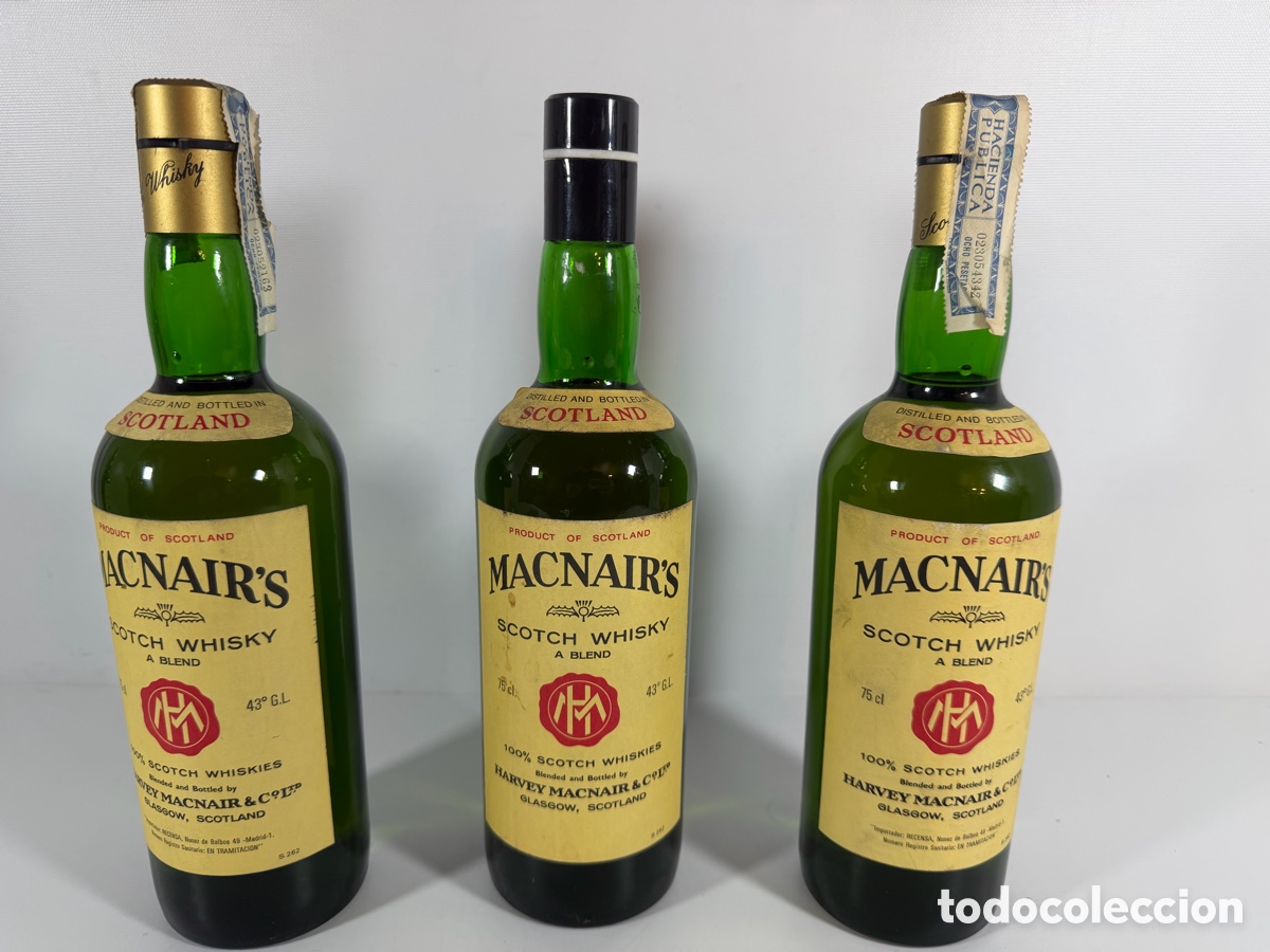 Coleccionismo de vinos y licores: Lote 3 Botellas Whisky MACNAIR&rsquo;S Scotch Whisky Blend 75 cl A&ntilde;os 70/80