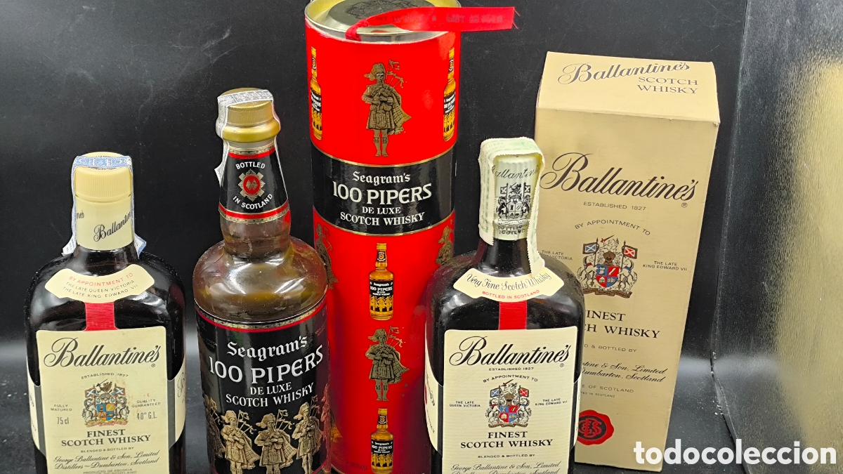 Coleccionismo de vinos y licores: whisky vintage Ballantine&rsquo;s Finest y Seagram&rsquo;s 100 Pipers De Luxe &ndash; precintadas