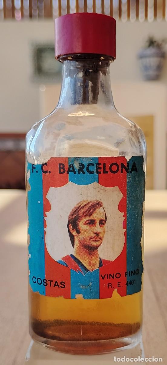 Coleccionismo de vinos y licores: Botell&iacute;n Botella Peque&ntilde;a Vino Fino Costas F. C. Barcelona