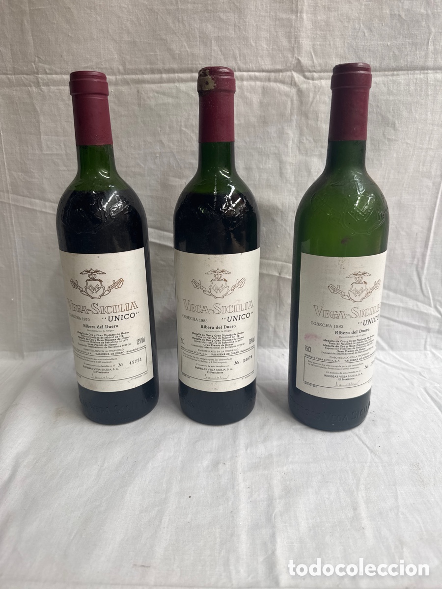 Coleccionismo de vinos y licores: Lote de 3 botellas de vino Vega Sicilia &Uacute;nico