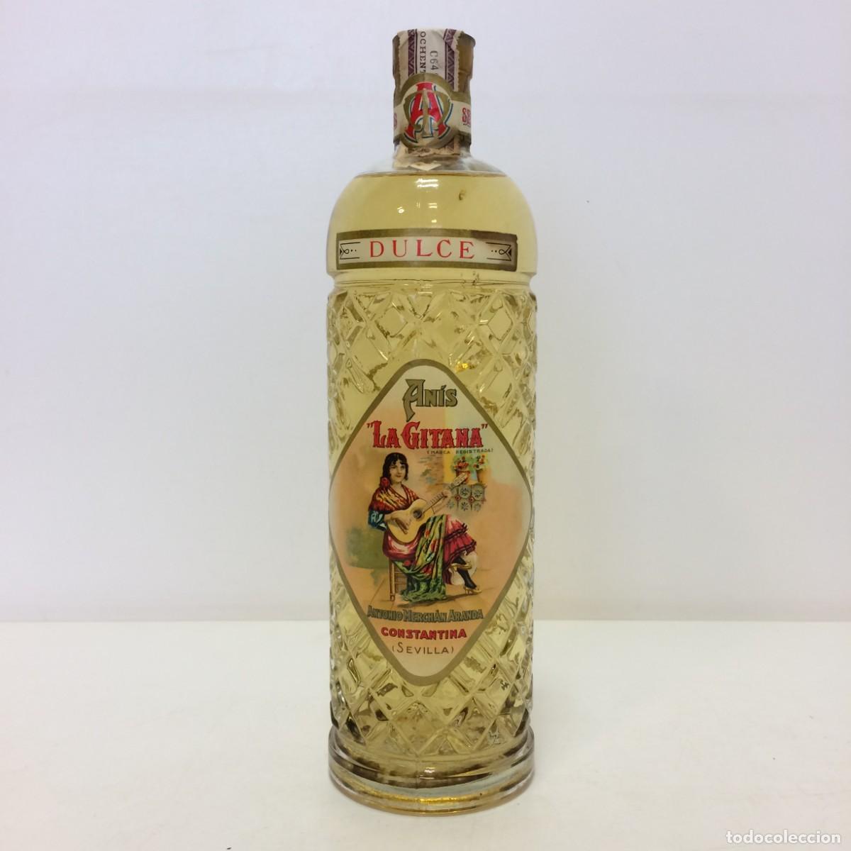 Coleccionismo de vinos y licores: Anis: La Gitana Dulce, Antonio Merchan Aranda (Constantina, Sevilla) 1L, Sello 80 Centimos