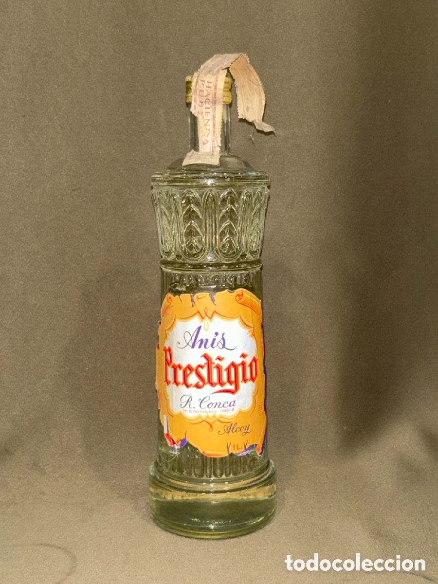 Coleccionismo de vinos y licores: ANTIGUA BOTELLA ANIS PRESTIGIO R.CONCA ALCOY (ALICANTE) 1 L *LLENA*