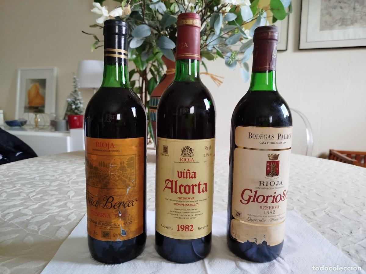 Coleccionismo de vinos y licores: Lote 3 Riojas Reservas 1982 Vi&ntilde;a Berceo, Vi&ntilde;a Alcorta y Glorioso