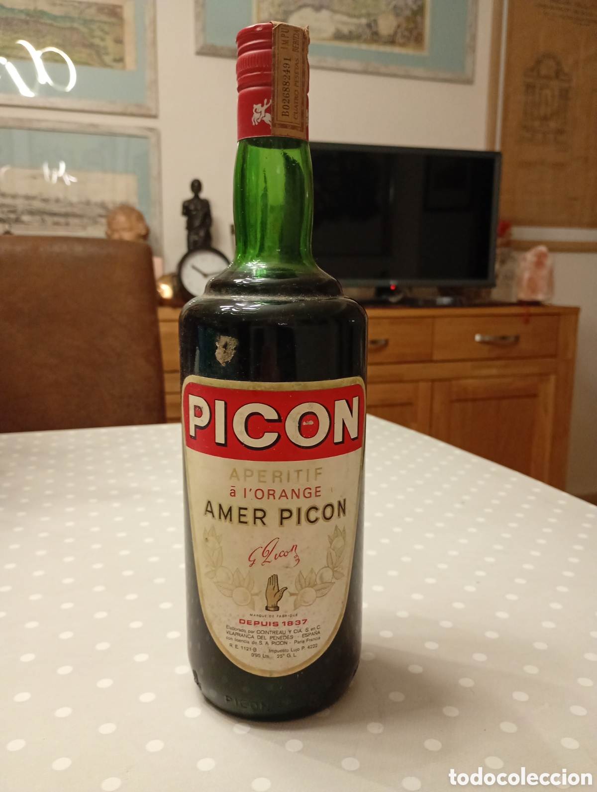Coleccionismo de vinos y licores: Amer Picon. Aperitif. 25&ordm;. A&ntilde;os 70. 75cl. Vilafranca del Pened&egrave;s Barcelona. 4 ptas. Tap&oacute;n rosca