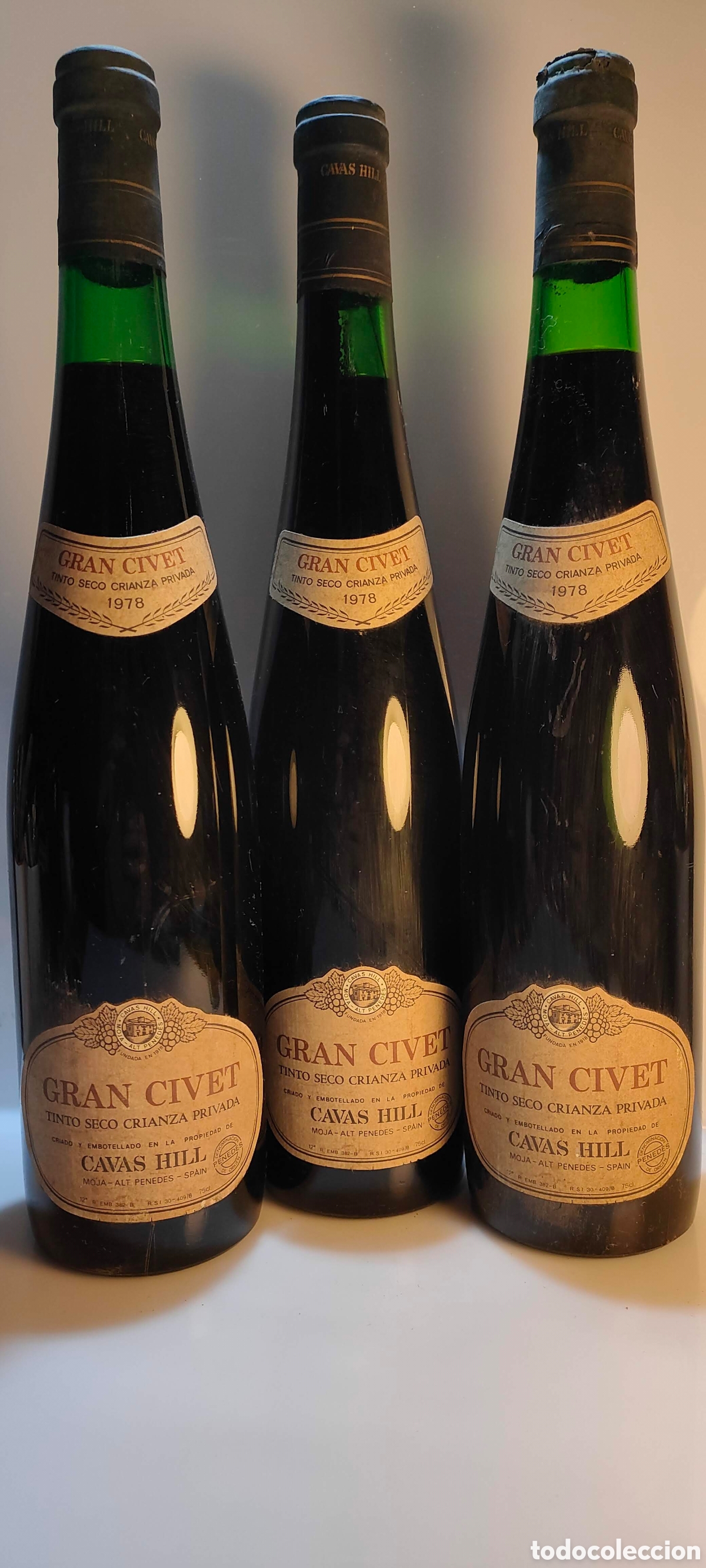Coleccionismo de vinos y licores: 3 Botellas Gran Civet 1978 Cavas Hill Tinto Seco Crianza Privada