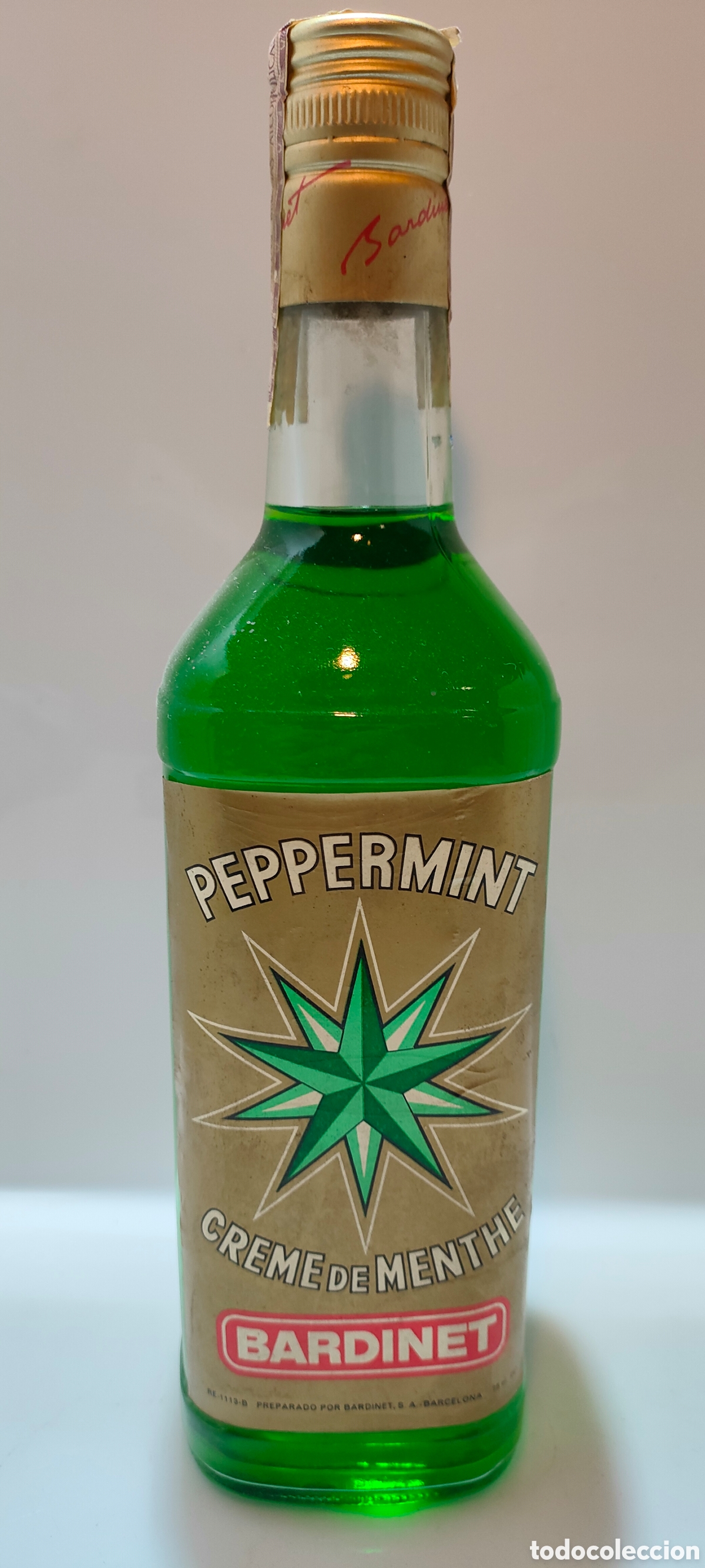 Coleccionismo de vinos y licores: Crem&agrave; de Menta Peppermint a&ntilde;os 1970 etiqueta de 4 pesetas