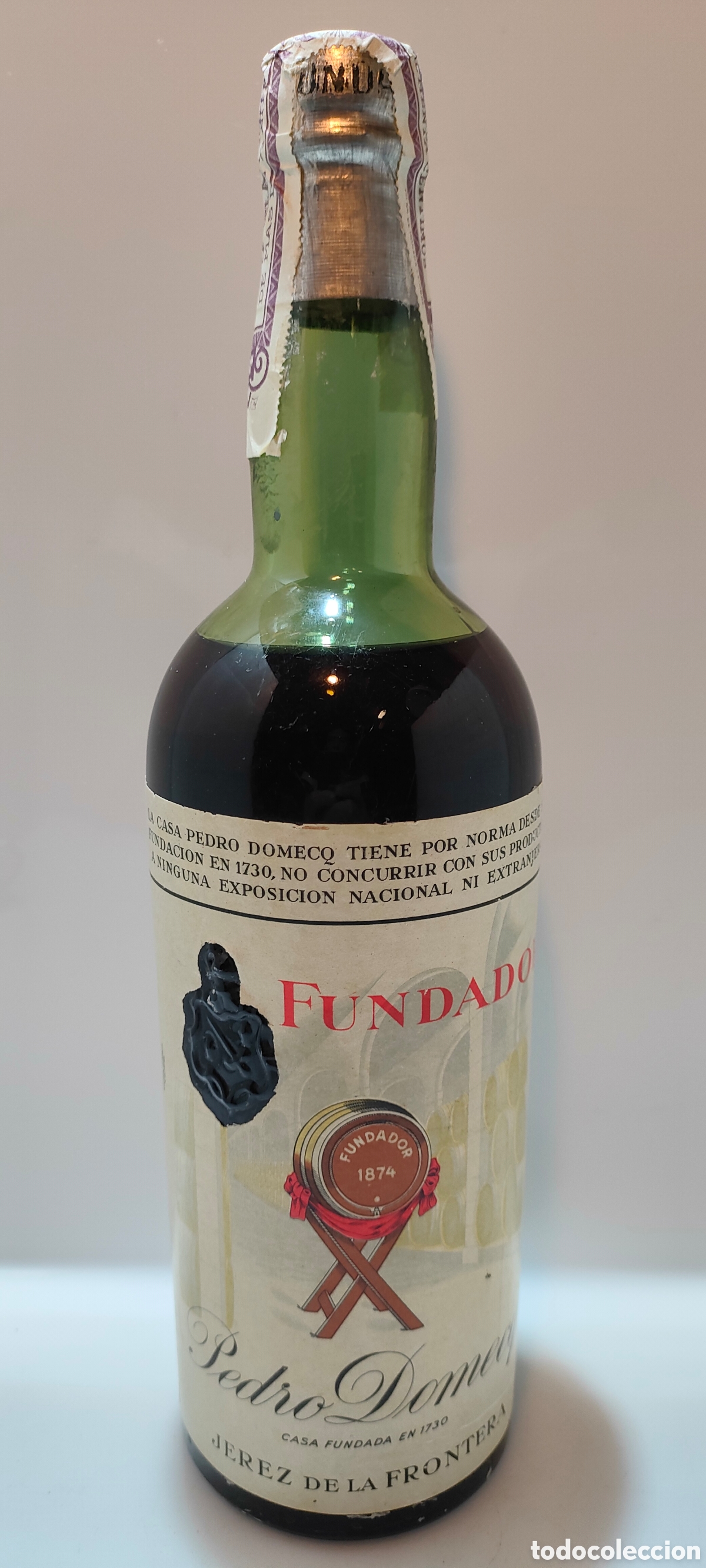 Coleccionismo de vinos y licores: Brandy Fundador 1960s C&aacute;psula plomo