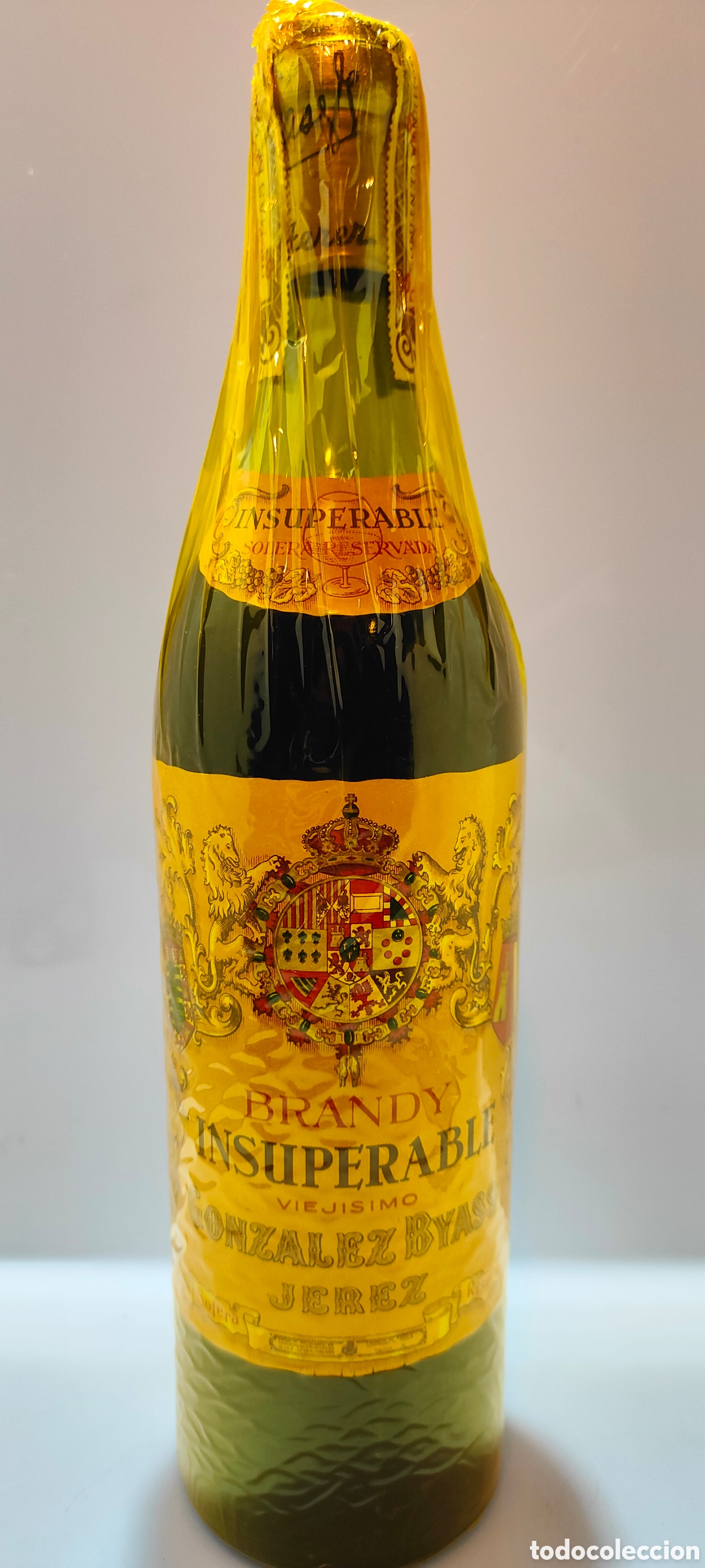 Coleccionismo de vinos y licores: Brandy Insuperable de Gonz&aacute;lez Byas etiqueta cuello ochenta c&eacute;ntimos a&ntilde;os 1960s
