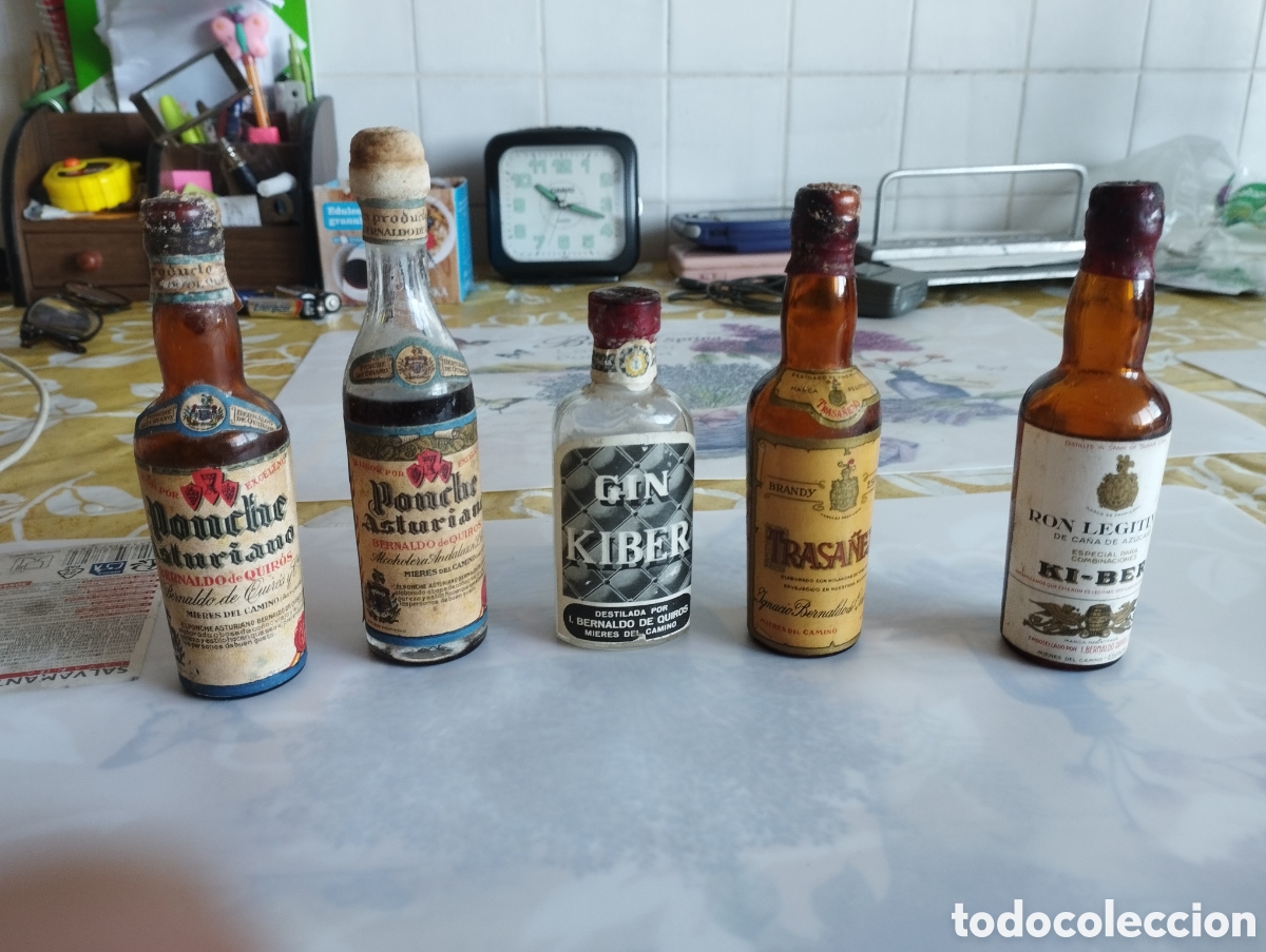 Coleccionismo de vinos y licores: BOTELLA GIN KIBER RON KI-BER BRANDY TRASA&Ntilde;EJO BERNALDO QUIROS MIERES DEL CAMINO ( ASTURIAS )