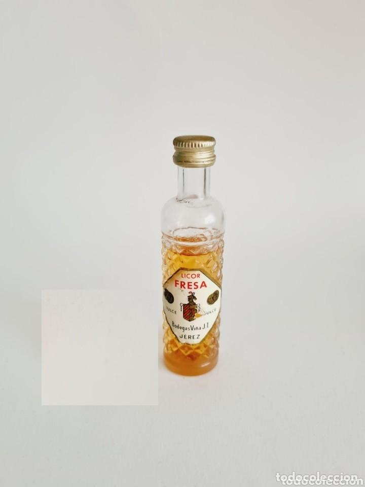 Collection of wines and liquors: BOTELLITA LICOR FRESA 12.1CM VIDRIO BOTELLIN