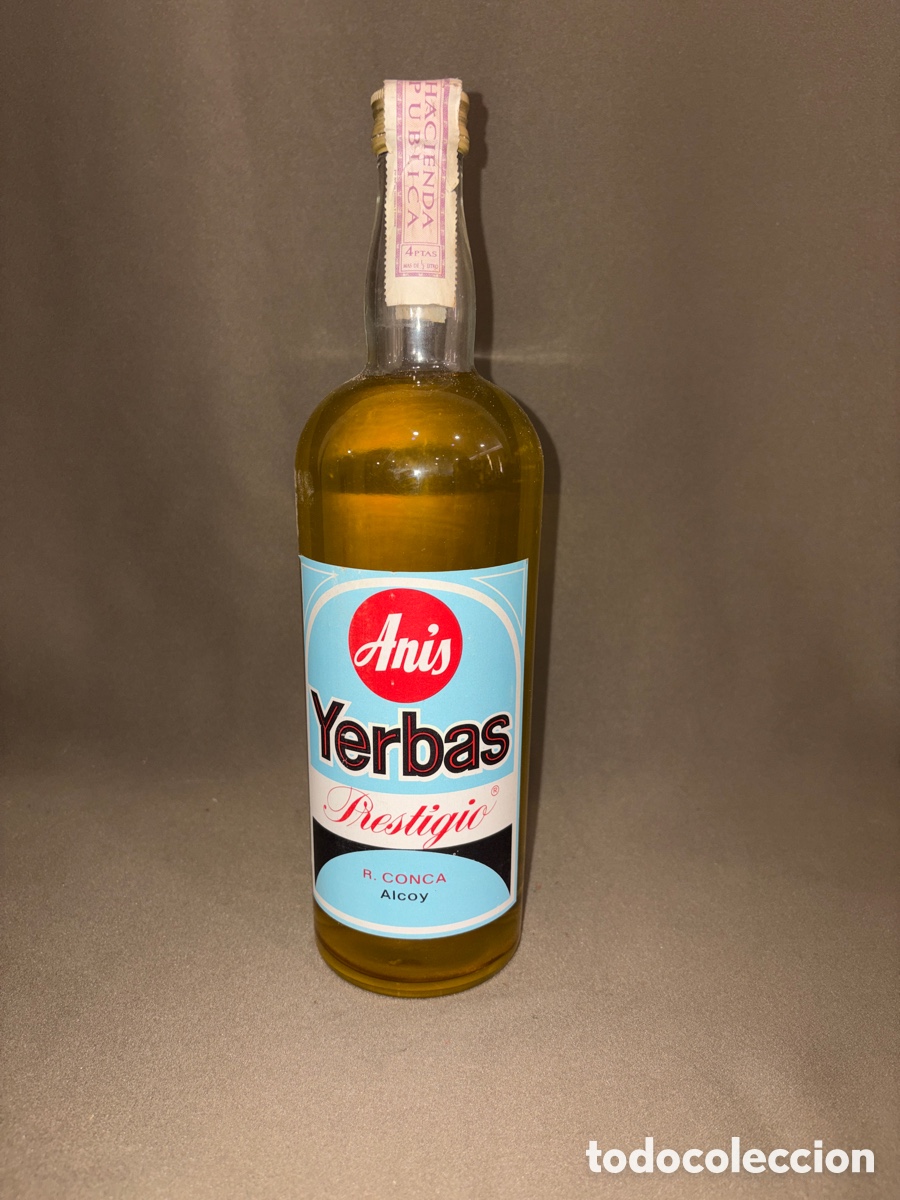 Coleccionismo de vinos y licores: ANIS YERBAS - PRESTIGIO - R. CONCA - ALCOY - BOTELLA PRECINTADA DE 1 LITRO - A&Ntilde;OS 60*ver fotos*