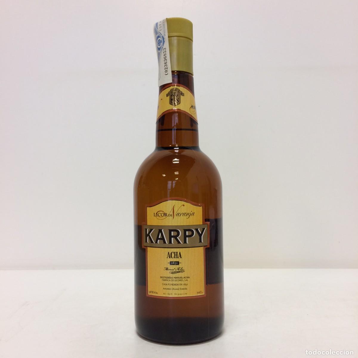 Coleccionismo de vinos y licores: Licor: Karpy Licor de Naranja, Manuel Acha (Alava, Espa&ntilde;a)