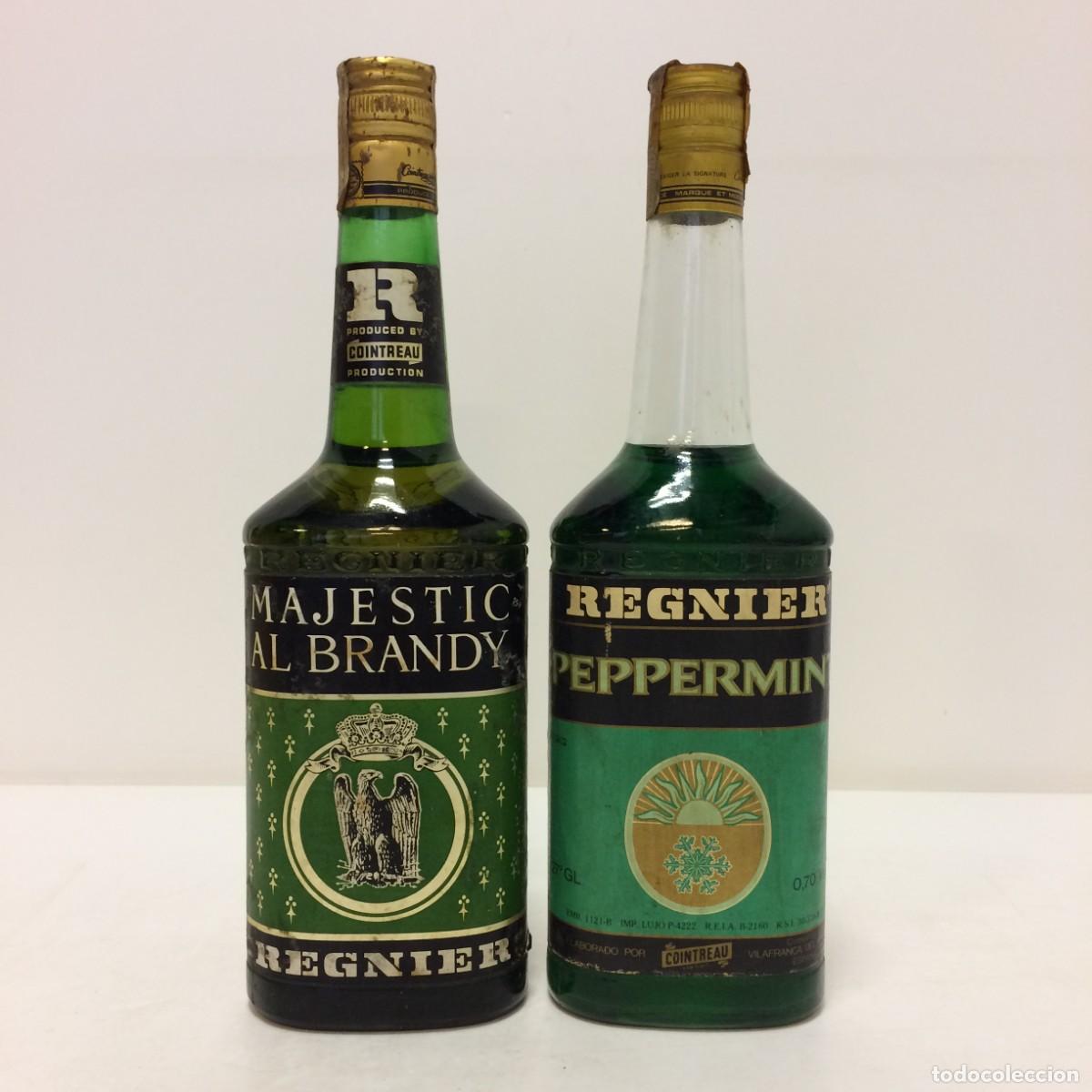 Coleccionismo de vinos y licores: Licor 2 Botellas: Peppermint & Majestic Al Brandy, Regnier, Producido por Cointreau (Espa&ntilde;a)