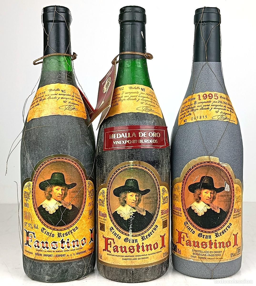 Coleccionismo de vinos y licores: 3 BOTELLAS DE VINO TINTO RIOJA FAUSTINO I GRAN RESERVA 1972, 1982, 1995.