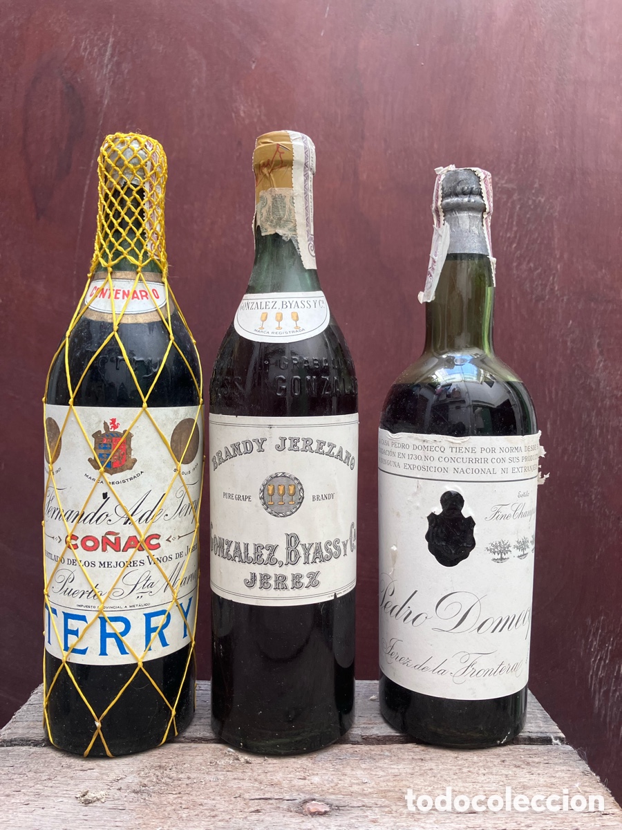 Coleccionismo de vinos y licores: Co&ntilde;ac terry, brandy Jerezano tres copas, pedro domecq fine champagne.