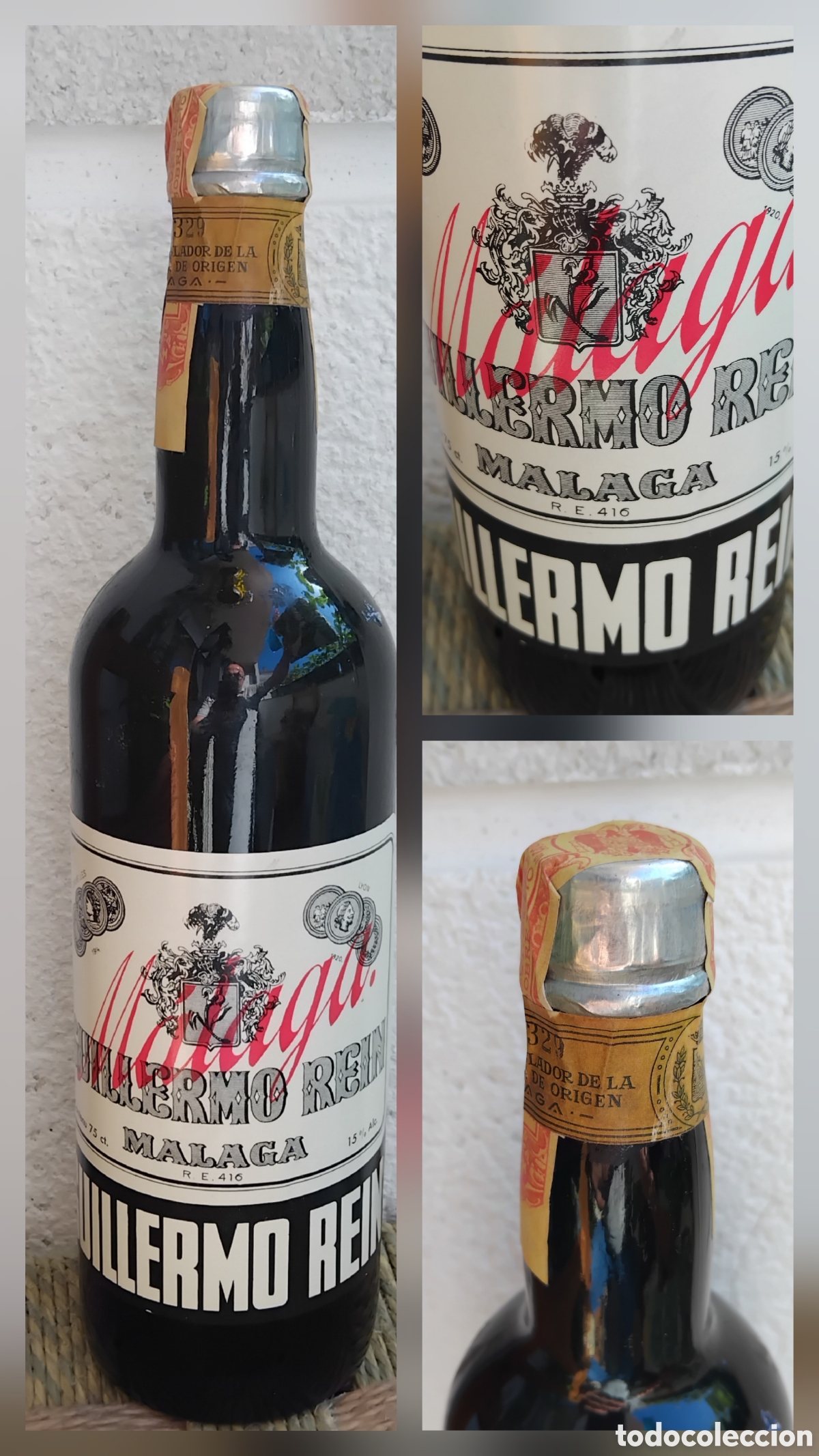 Coleccionismo de vinos y licores: Botella de vino de M&aacute;laga Guillermo Reims. M&aacute;laga