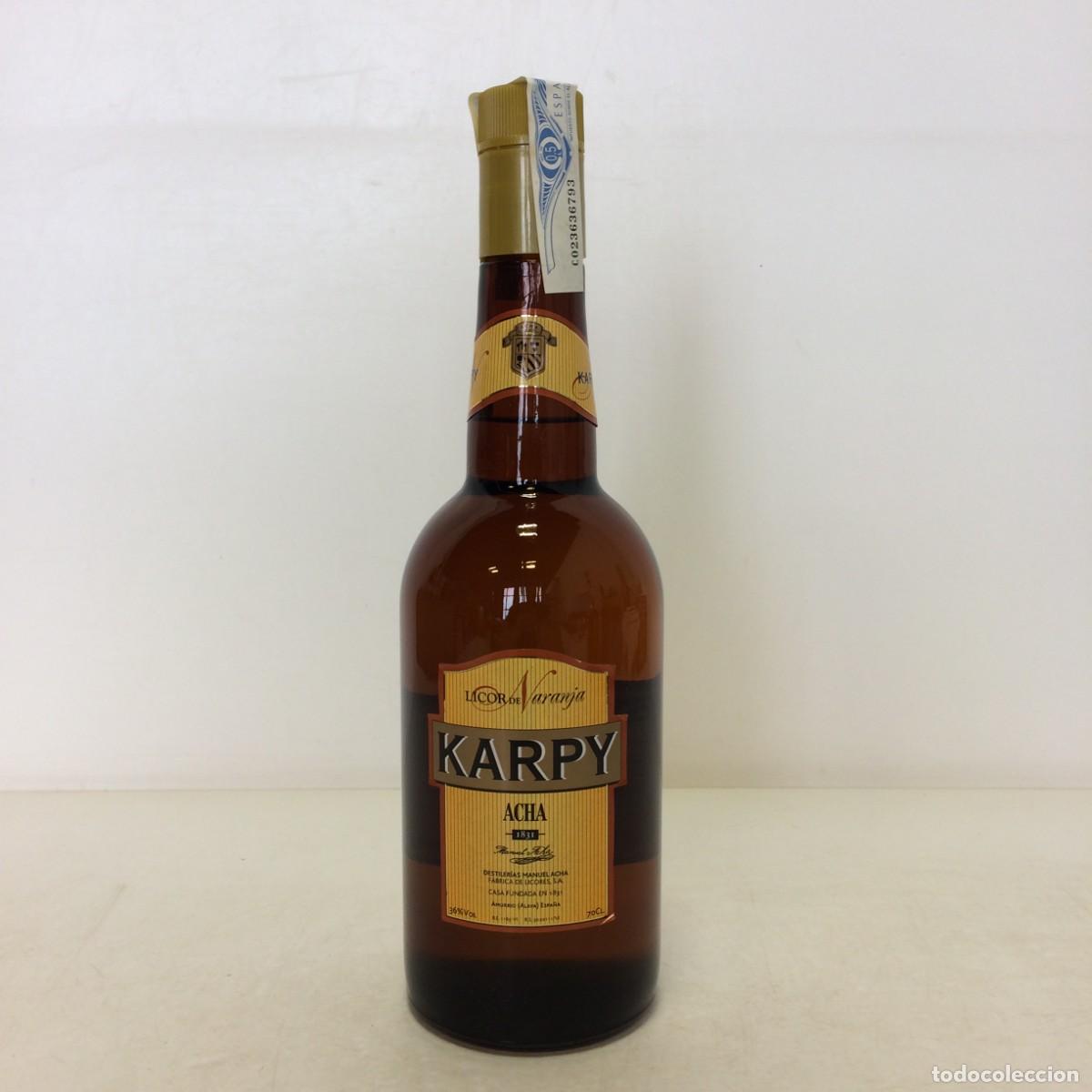 Coleccionismo de vinos y licores: Licor: Karpy Licor de Naranja, Manuel Acha (Alava, Espa&ntilde;a)