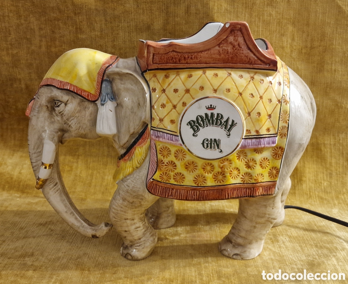 Coleccionismo de vinos y licores: L&aacute;mpara elefante Bombay Gin con roturas, ver fotograf&iacute;as