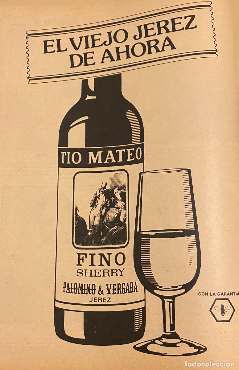 Coleccionismo de vinos y licores: P&aacute;gina publicitaria de revista a&ntilde;o 1980. Fino de Jerez T&iacute;o Mateo. Con sello de Rumasa. Buen estado.