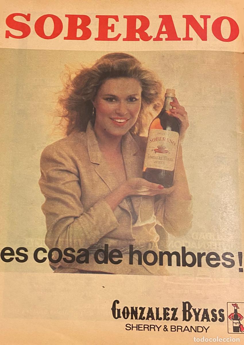 Coleccionismo de vinos y licores: P&aacute;gina publicitaria de revista a&ntilde;o 1980. Brandy de Jerez Soberano. Con logo de T&iacute;o Pepe. Buen estado