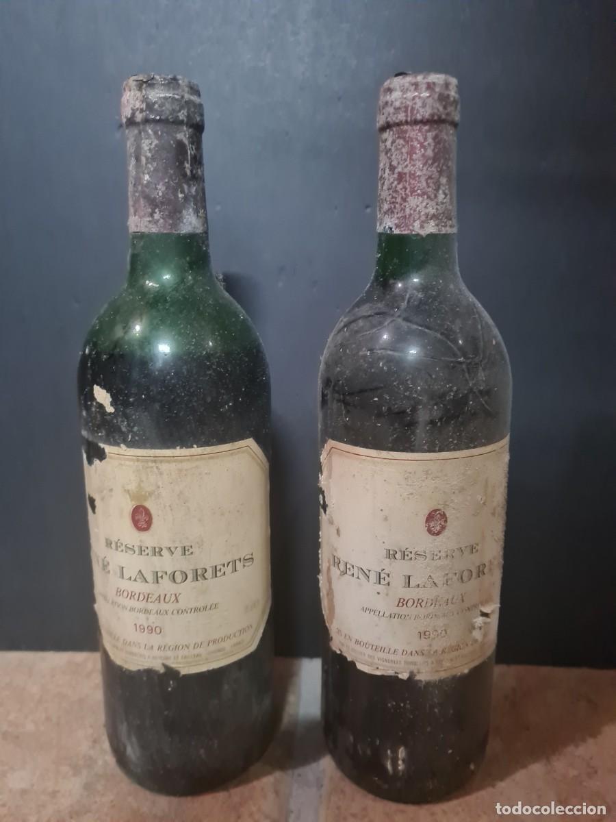 Coleccionismo de vinos y licores: Lote 2 Botellas Vino Franc&eacute;s Burdeos Ren&eacute; Laforets 1990 - Cosecha M&iacute;tica - Buen Nivel