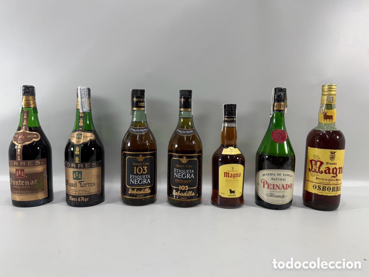 Coleccionismo de vinos y licores: Lote 7 botellas antiguas de Brandy precintadas
