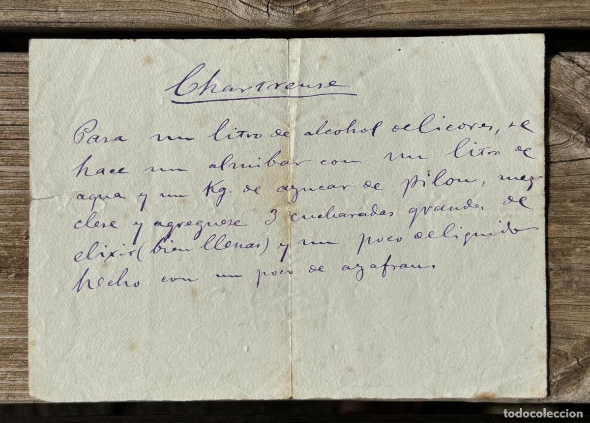 Coleccionismo de vinos y licores: Documento manuscrito elaboraci&oacute;n de licor chartreuse Tarragona formula antigua