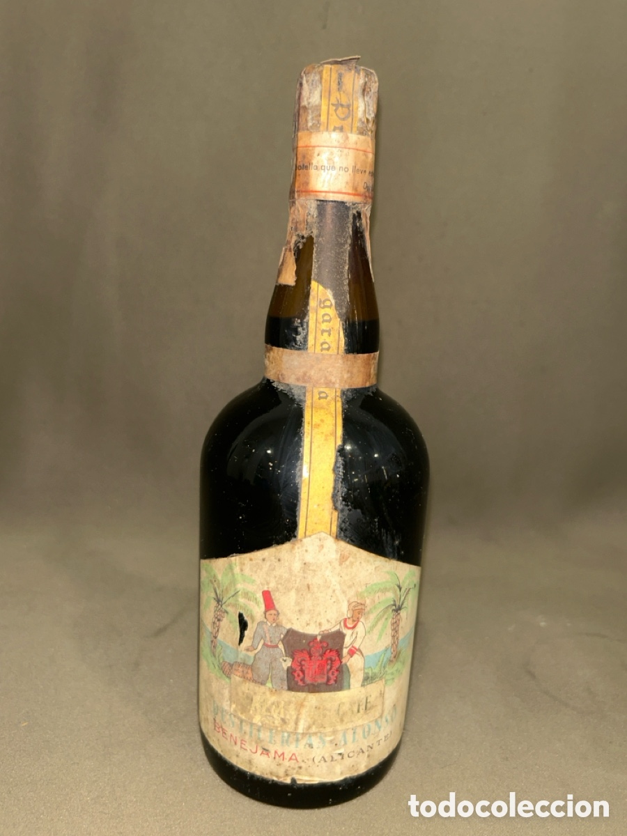 Coleccionismo de vinos y licores: ANTIGUA BOTELLA DE LICOR DESTILER&Iacute;AS ALONSO BENEJAMA (ALICANTE) *LLENA, SIN ABRIR*