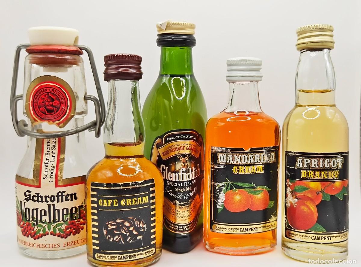 Coleccionismo de vinos y licores: Lote de 5 Miniaturas botellines de diferentes bebidas alcoholicas casi todas llenas